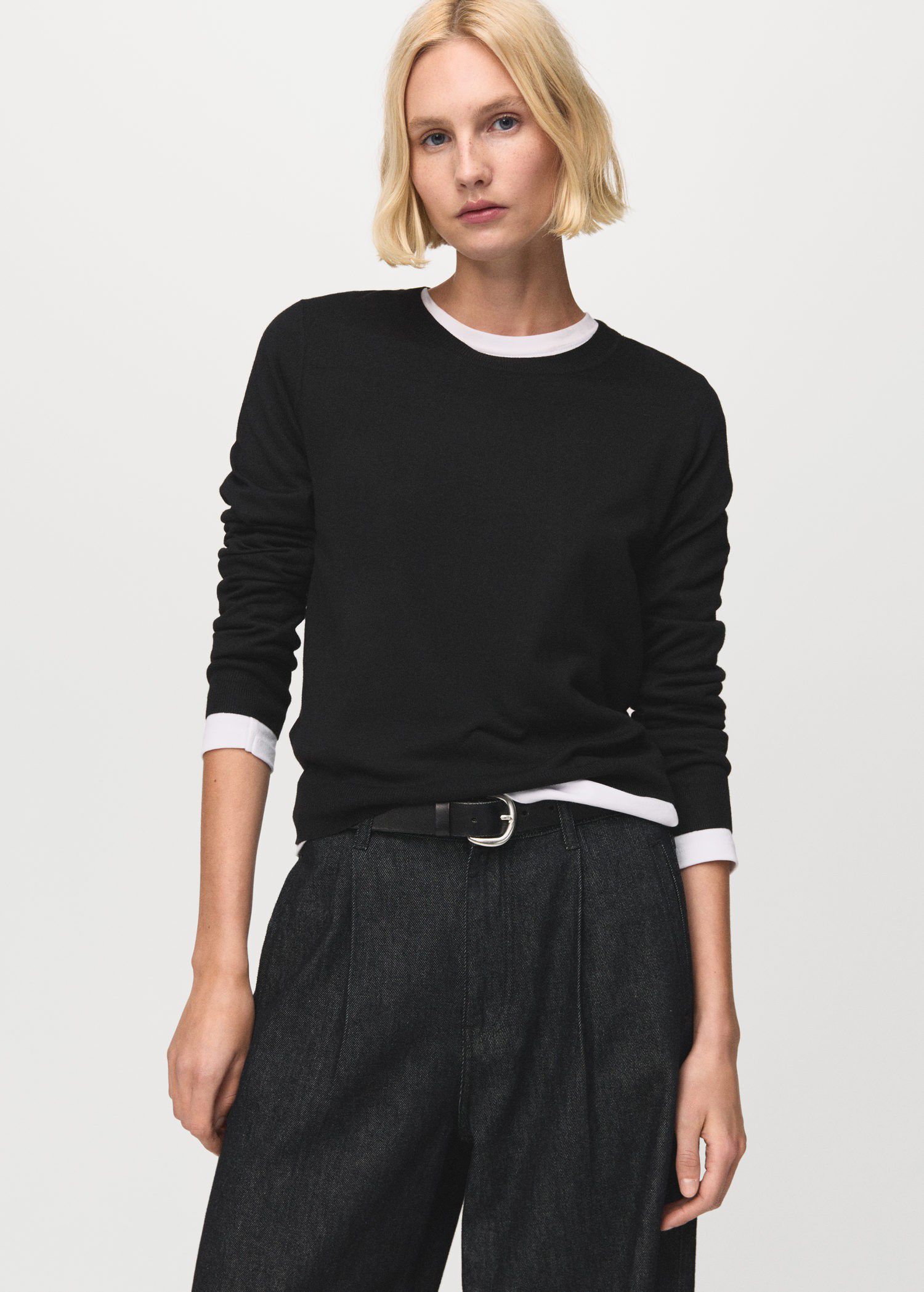 Fine-knit crew-neck sweater