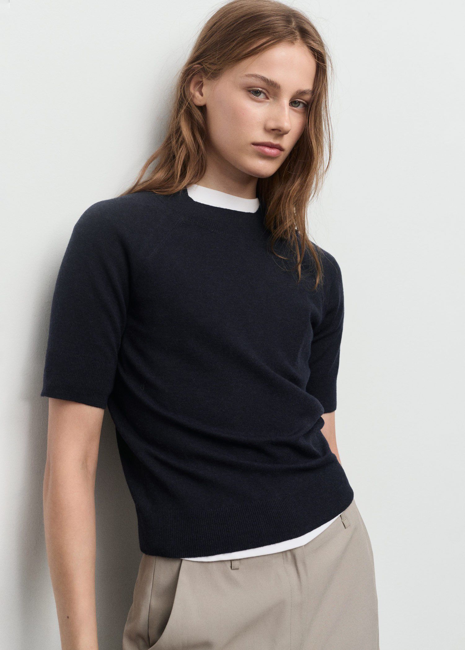 Short-sleeved wool-blend sweater