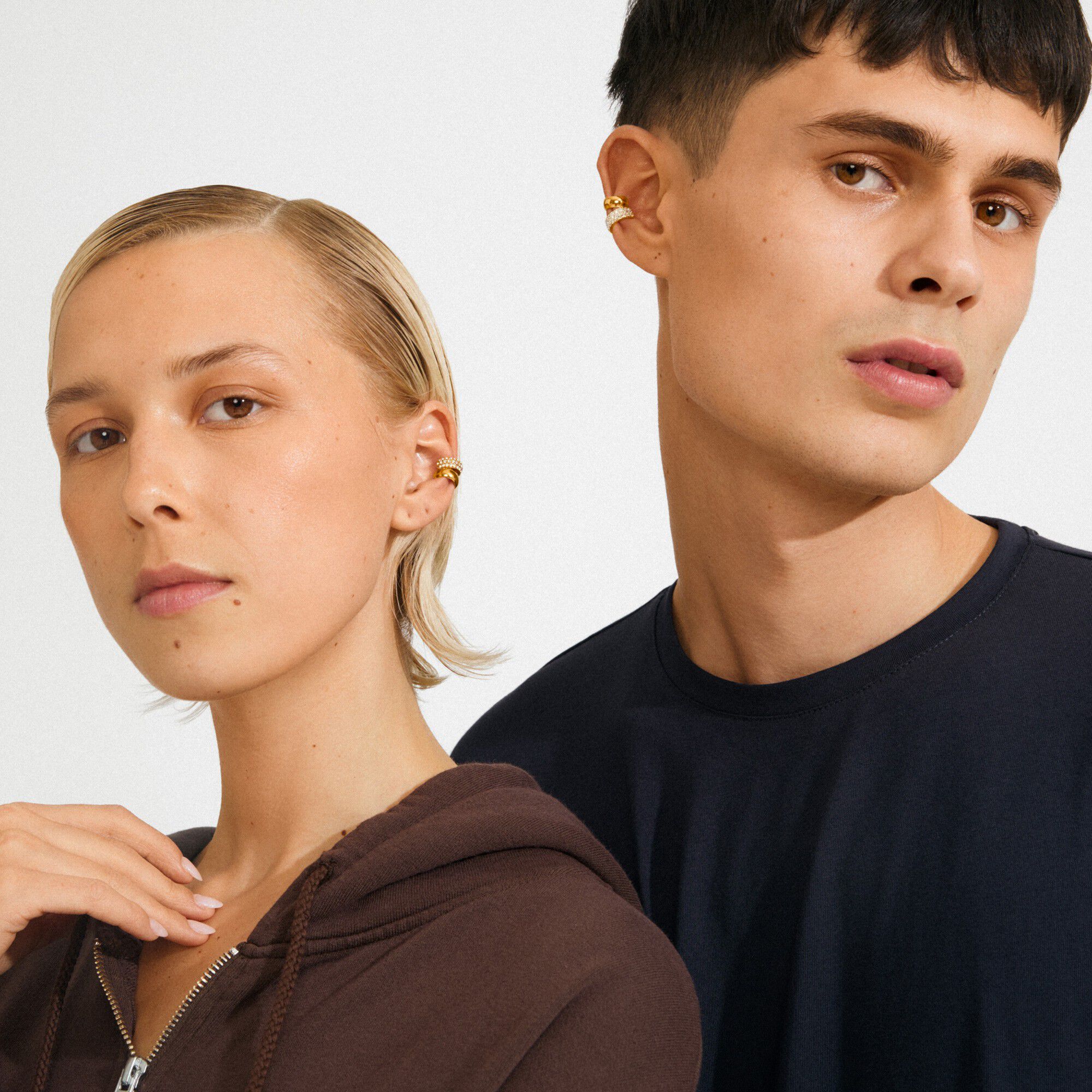 HUDSYN ear cuff, 2-i-&eacute;t s&aelig;t, guldbelagt