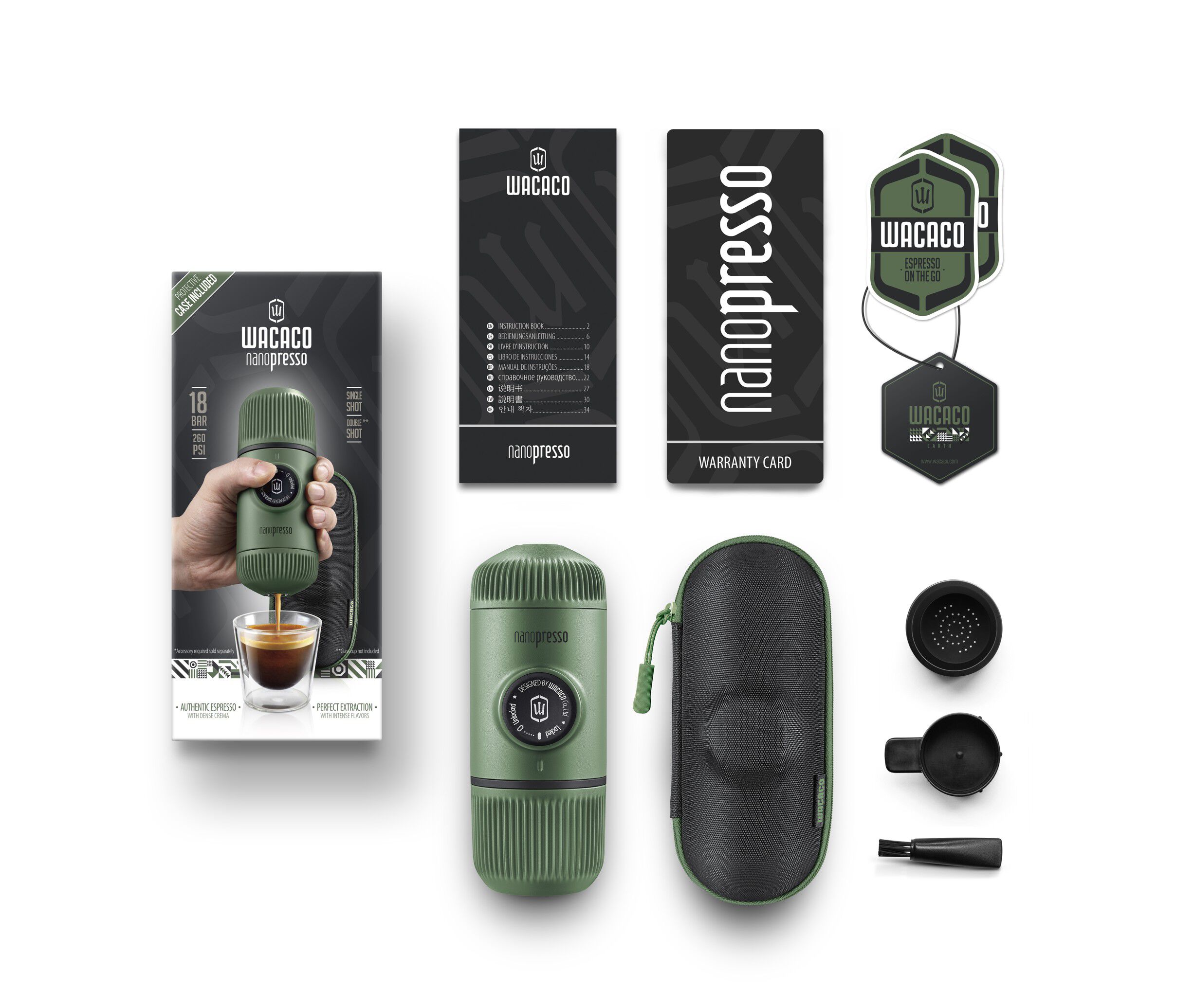 Wacaco Nanopresso Espresso Coffee Maker, Moss Green + Case