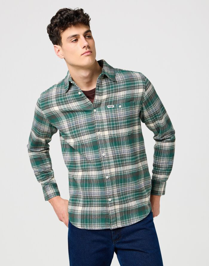 BRUSHED 1 PKT SHIRT GREEN BIRCH