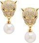 Women's Panther Earring with Pearl Drop