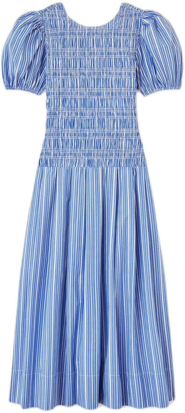 Stripe Cotton Long Smocked Pleated