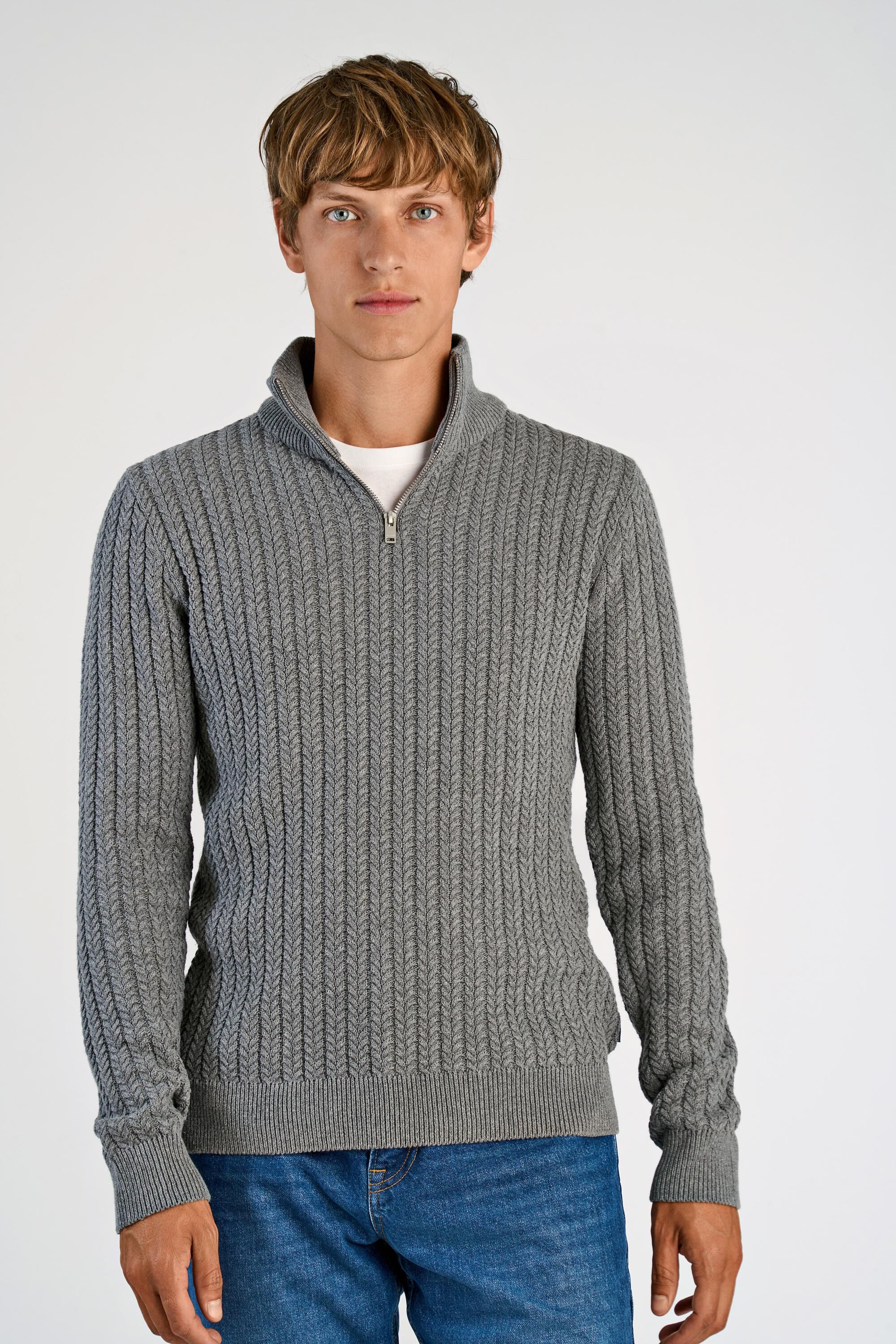 Recycle cabel knit half zip