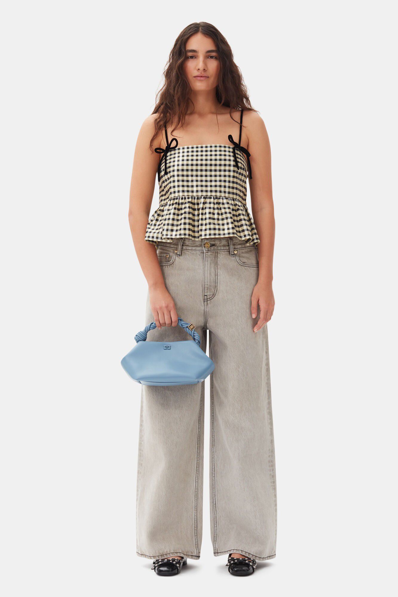 Shiny Check Jacquard Top