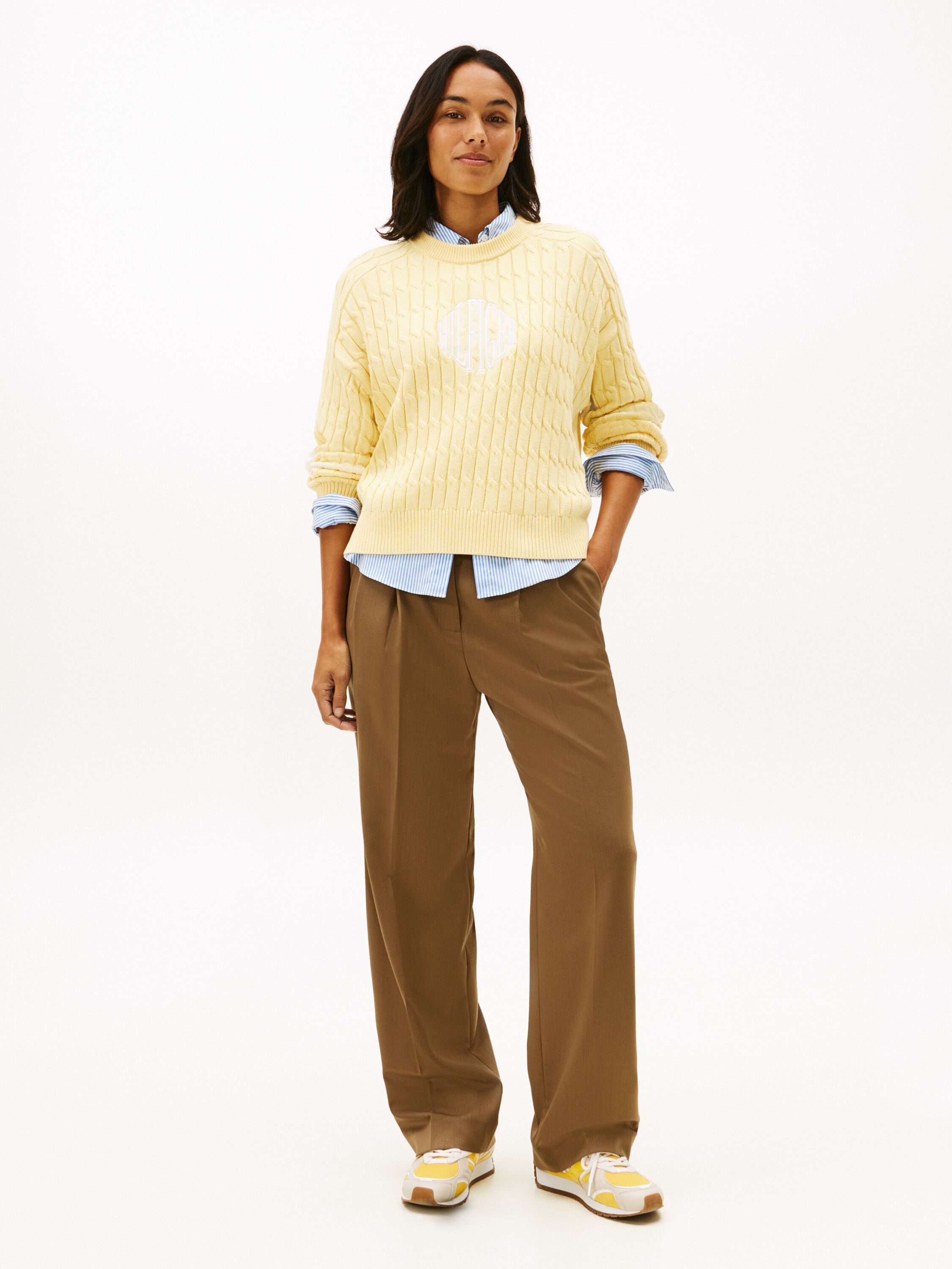 Logo Embroidery Relaxed Cable Knit Jumper