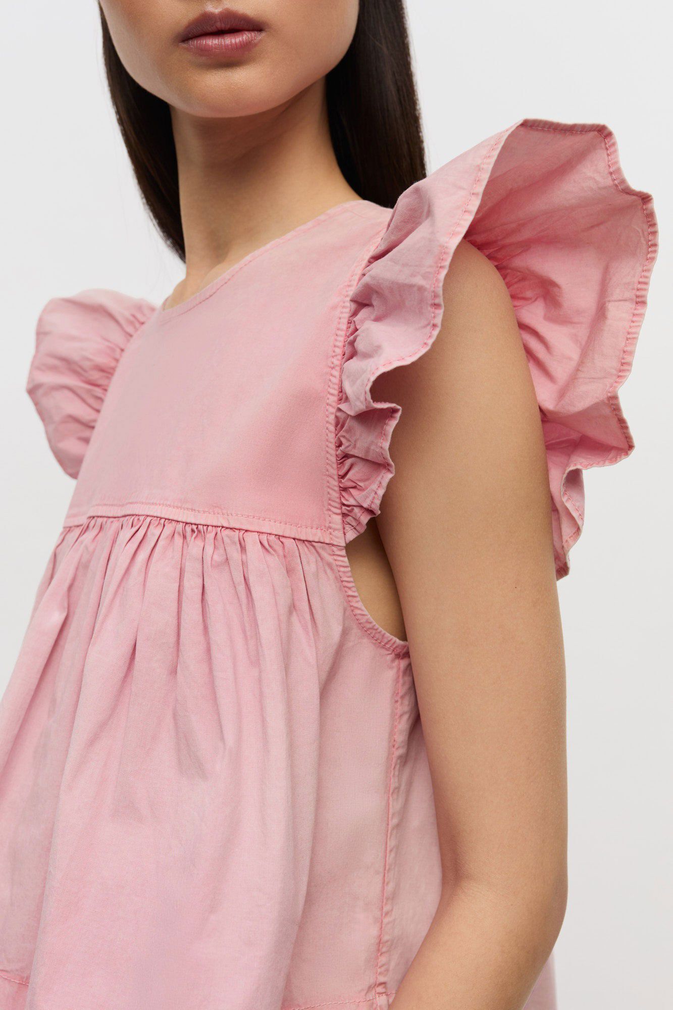 Washed Stretch Cotton Frill Sleeve