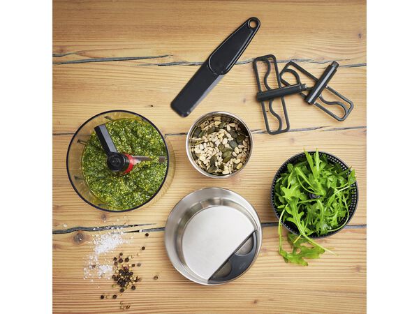 Minichopper med lock 0,6 liter 13 x 12 cm Klar/Stål/Svart