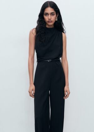 Long jumpsuit with draped neck and