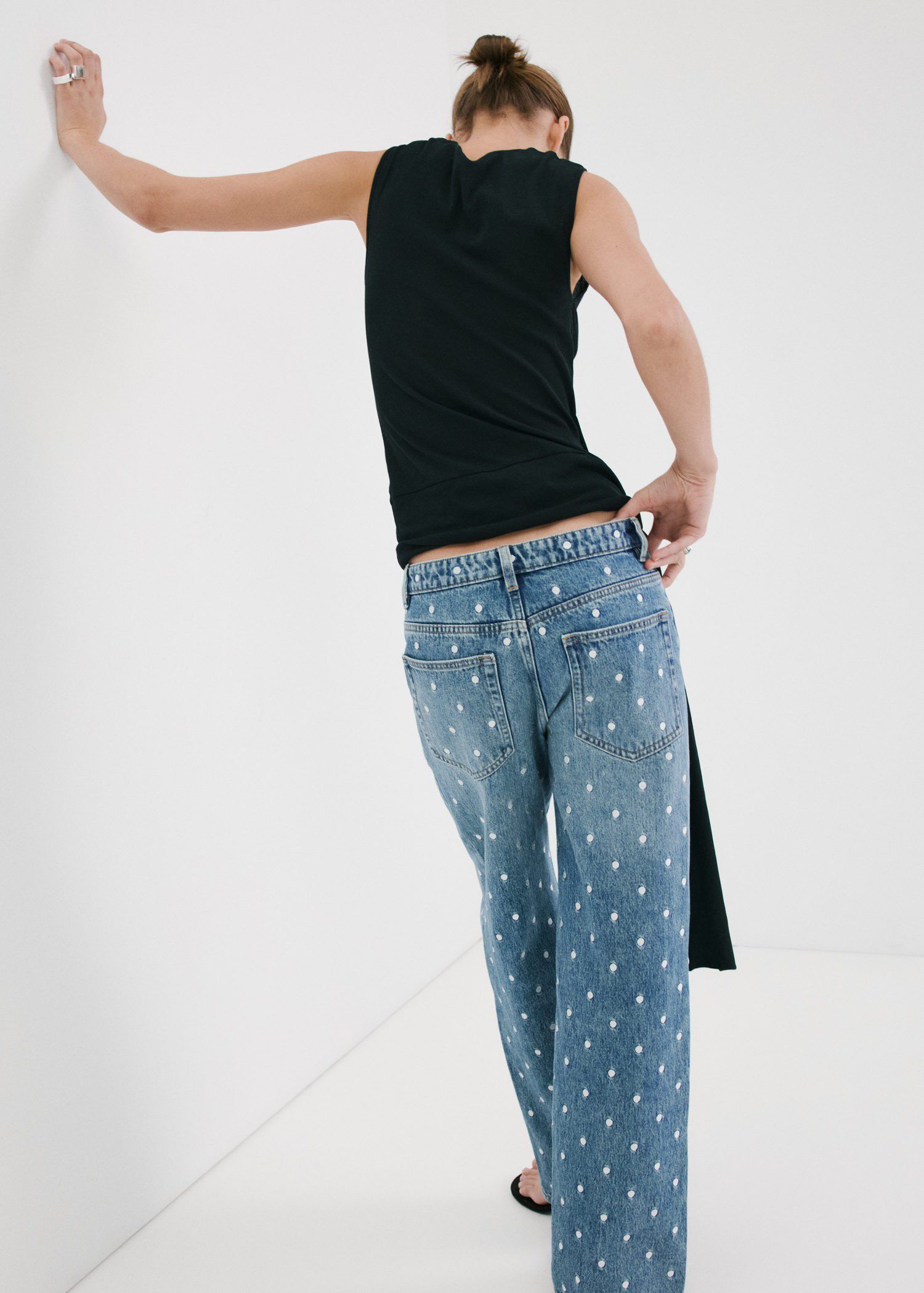 Polka dot straight-leg jeans