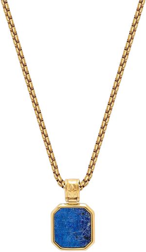 Gold Necklace with Square Blue Lapis Pendant