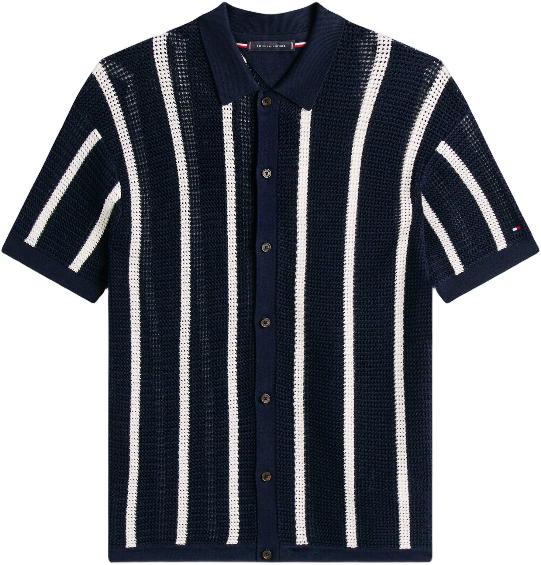 VERTICAL STRIPE OPEN KNIT SHIRT
