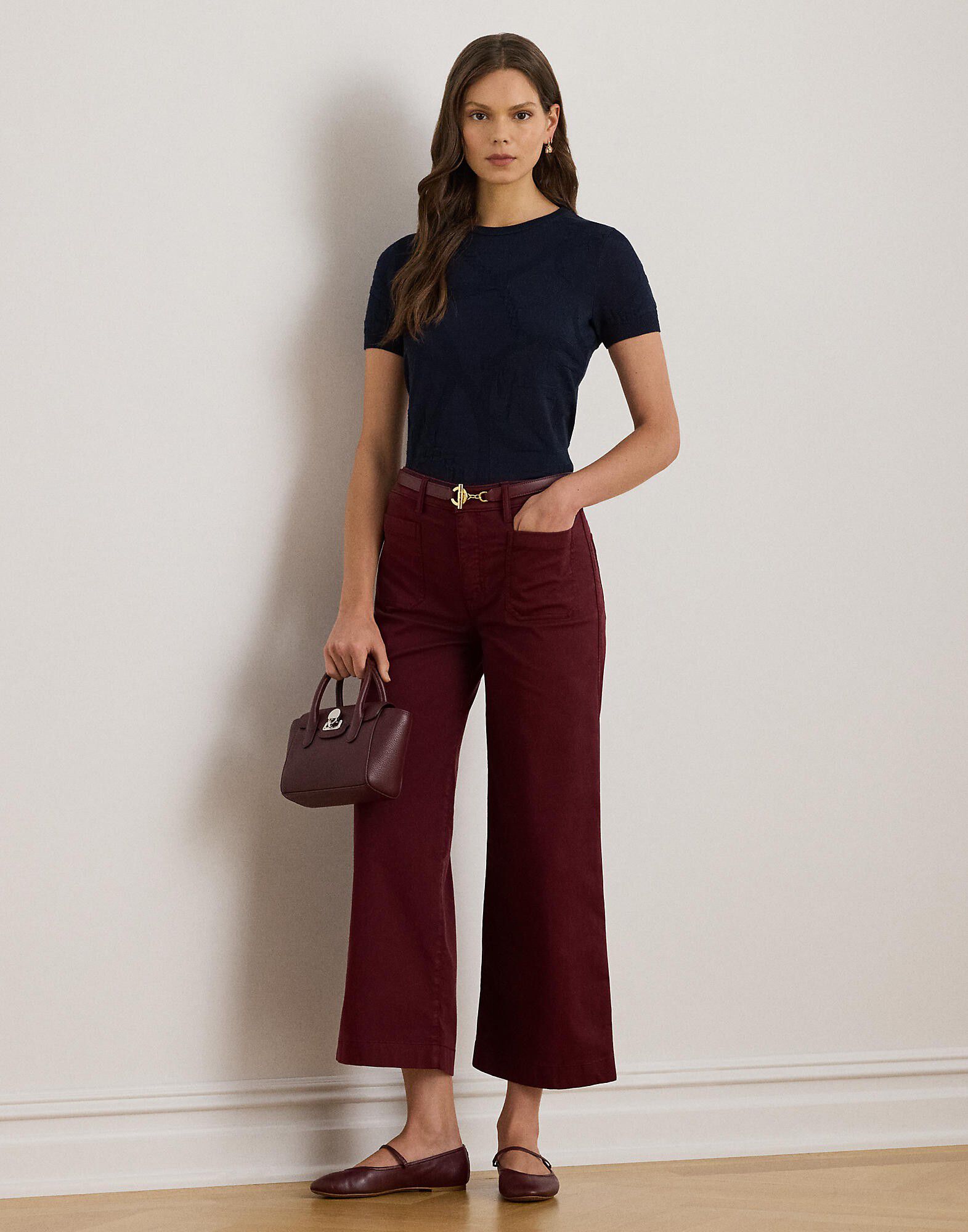 Belting-Motif Short-Sleeve Sweater