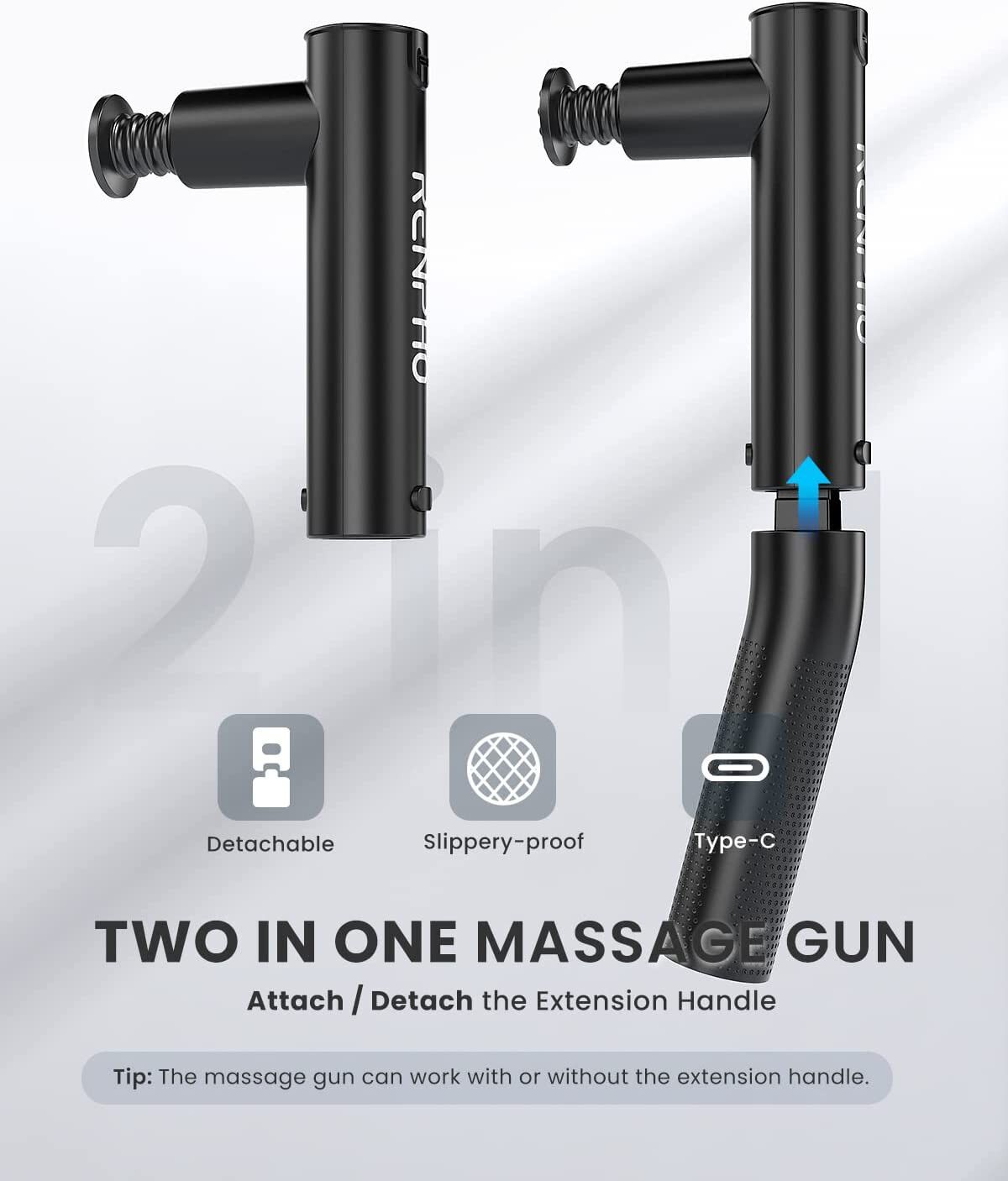 Extend Massage Gun - Removable extendable handle - Black