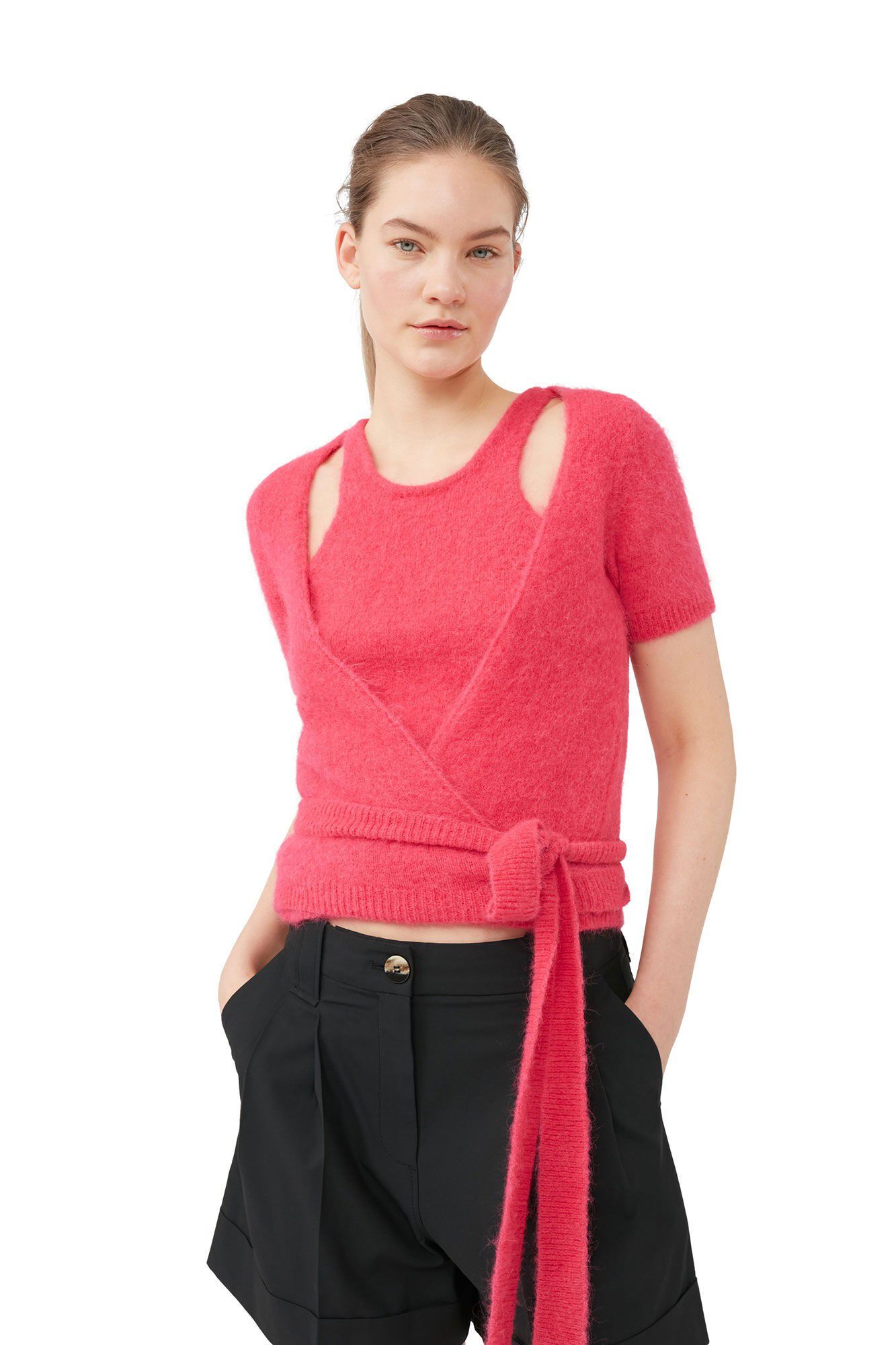 Shorts i melerat, l&ouml;st h&auml;ngande tyg