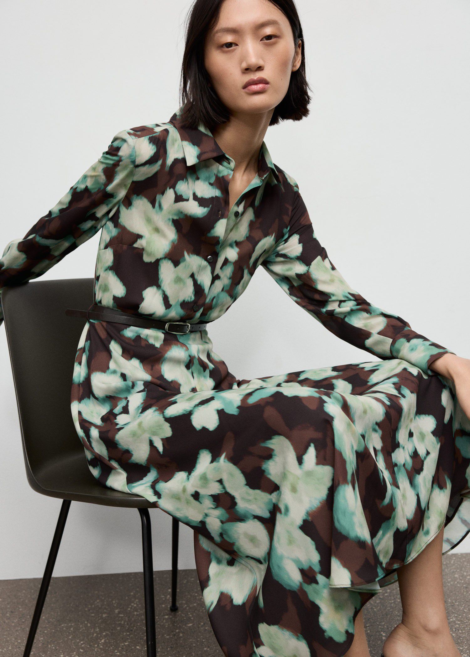 Printed shirt dress with belt