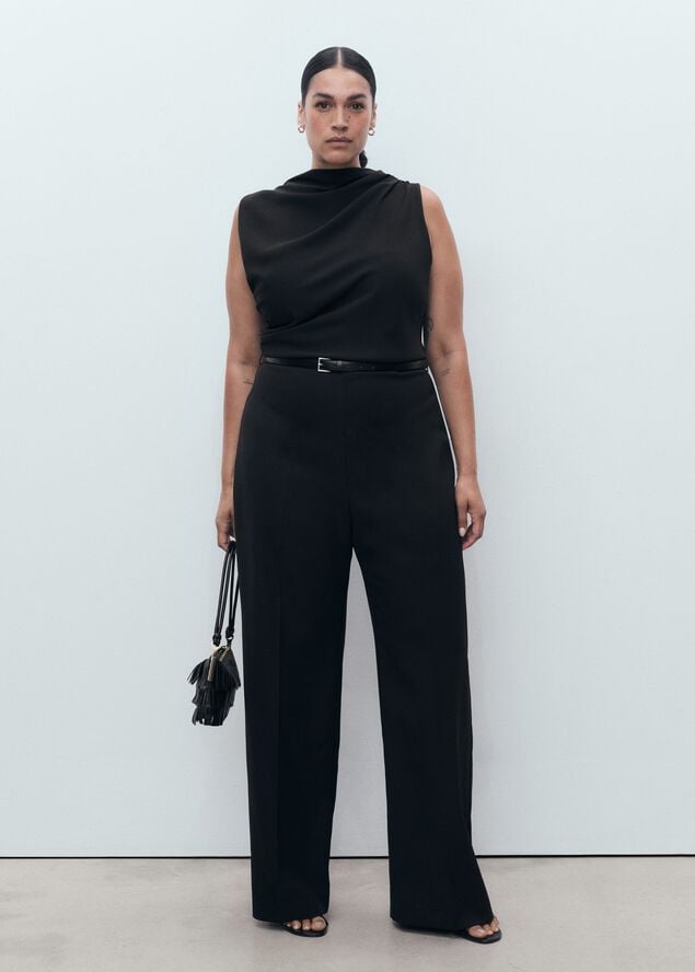 Long jumpsuit with draped neck and