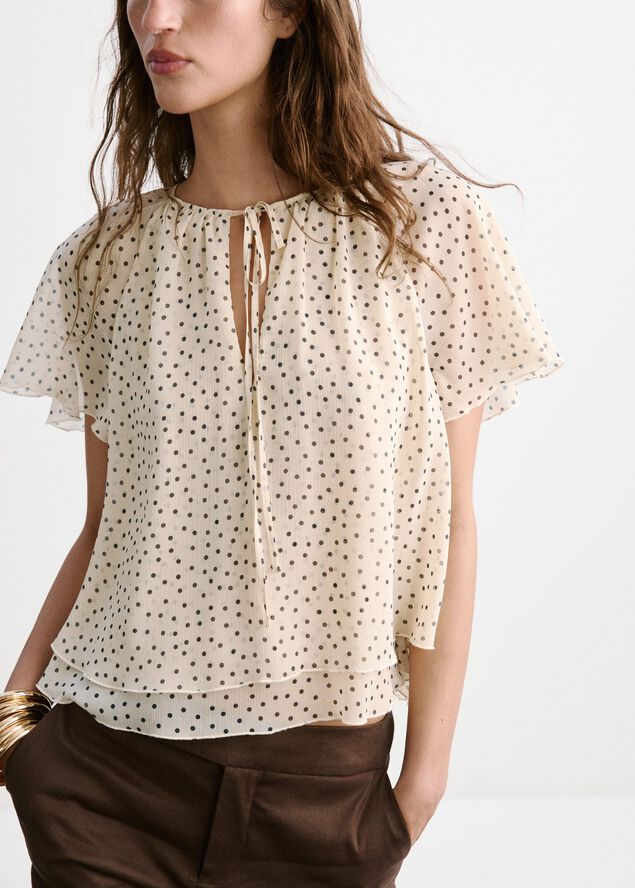 Bow polka-dot blouse