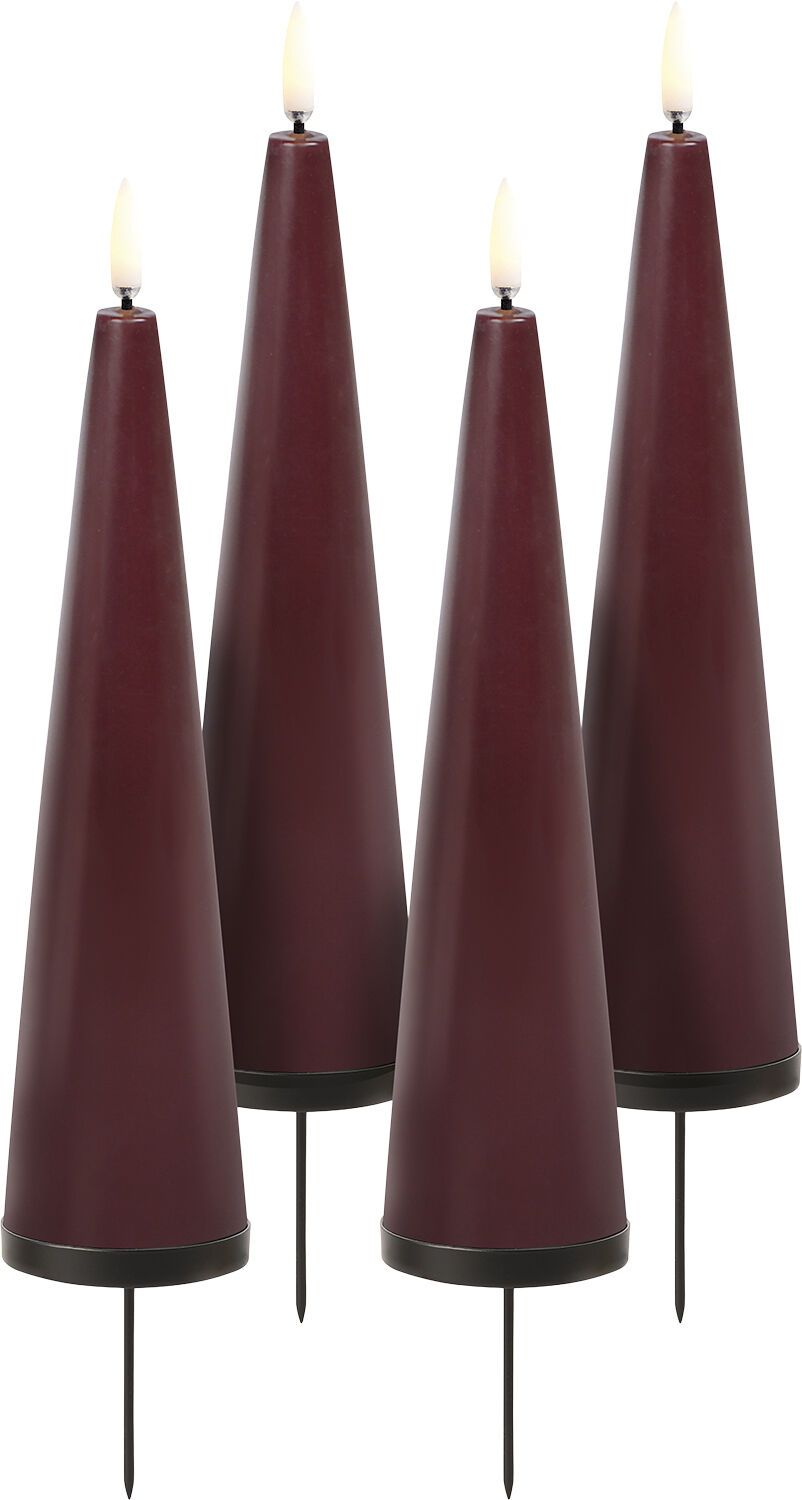 Giftbox w. spike, remote, LED cone candle, Wine red, Smooth,