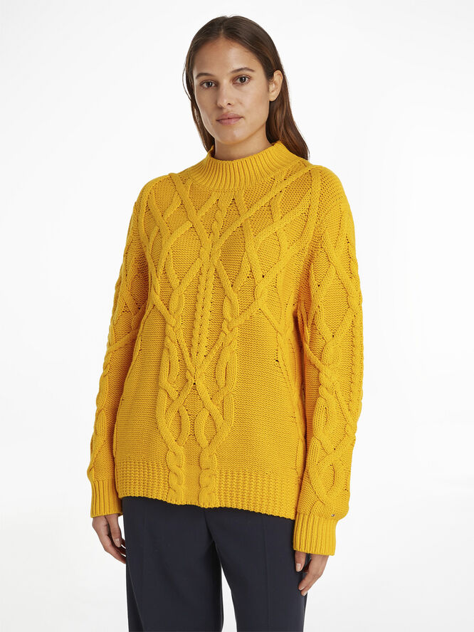 RELAXED CABLE MOCK-NK SWEATER