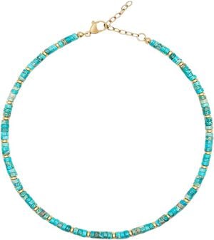 Women's Heishi Turquoise Choker with Gold
