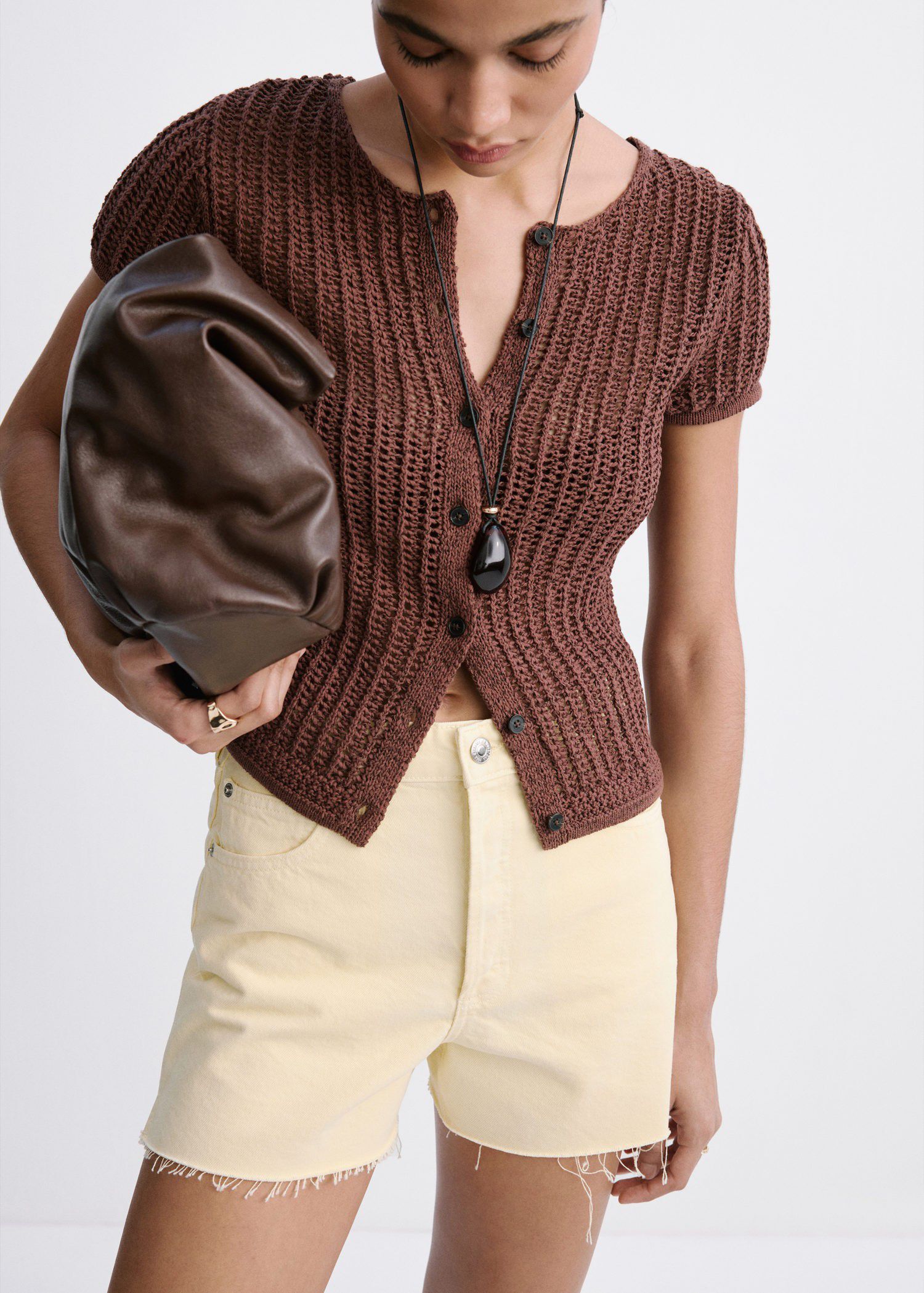 Denim shorts with frayed hem