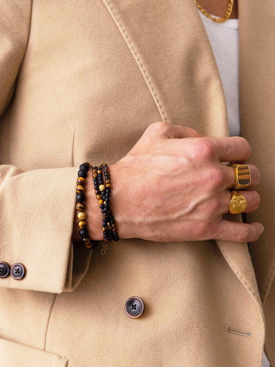 Men's Gold Signet Ring with Brown Tiger Eye