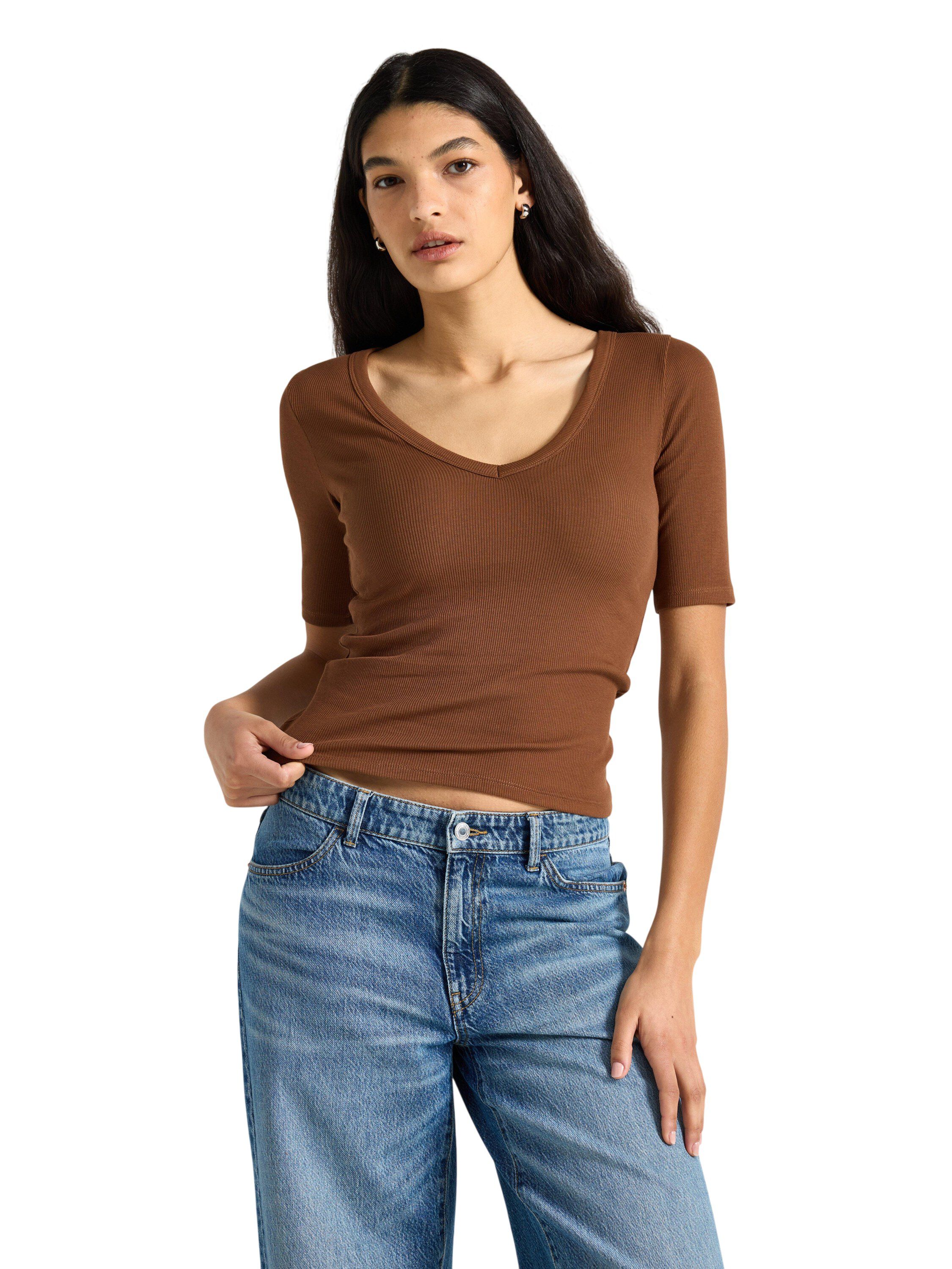 Ribbestrikket topp med korte ermer,