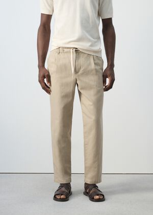 Slim fit cropped linen-cotton trous