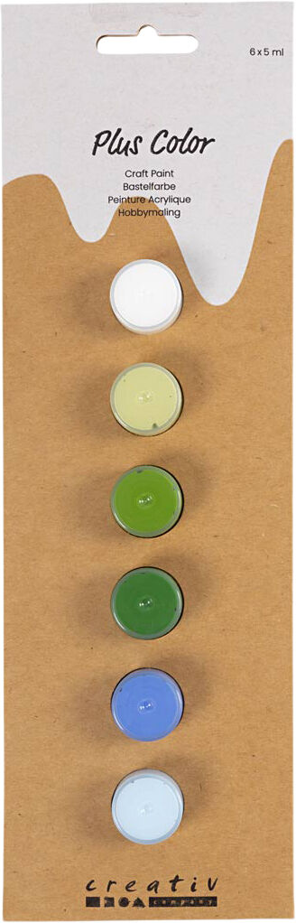 Plus Color Hobbymaling, bl&aring;/gr&oslash;n harmoni, 6x5ml.