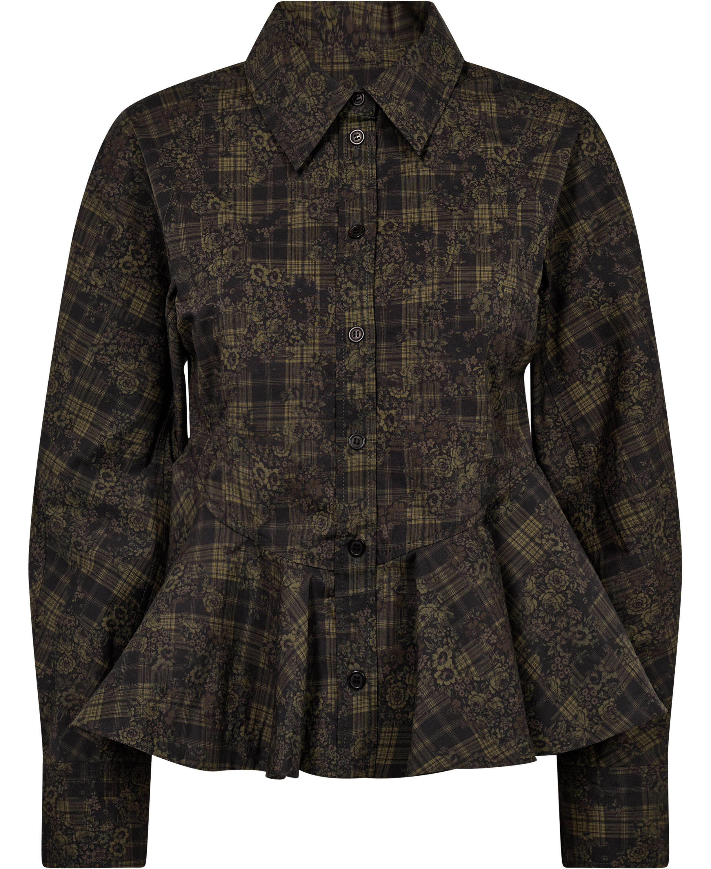 Printed Stretch Cotton Peplum Shirt