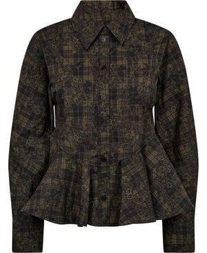 Printed Stretch Cotton Peplum Shirt