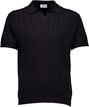 Knitted S/S cable v-neck polo