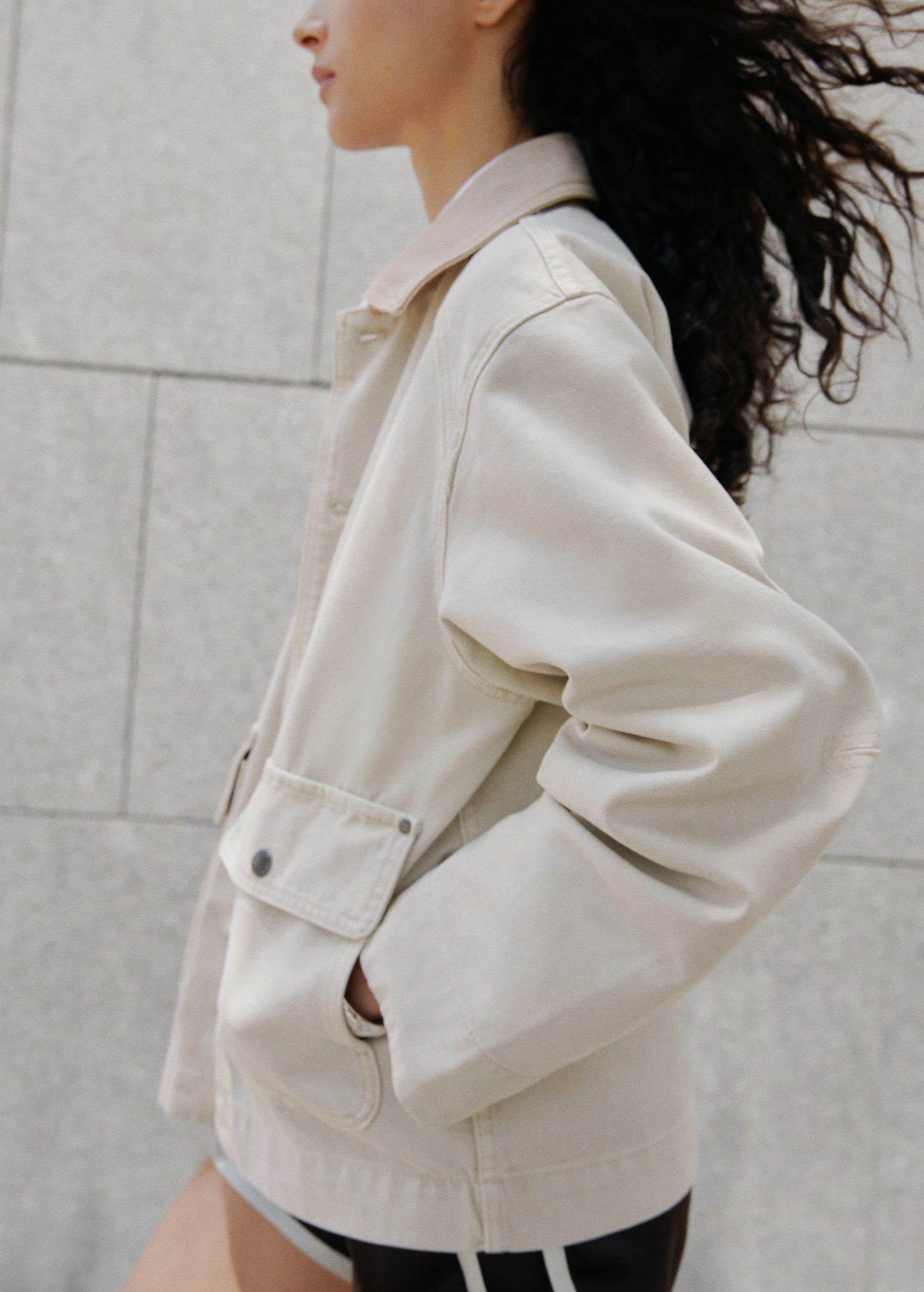 Denim parka with contrasting collar