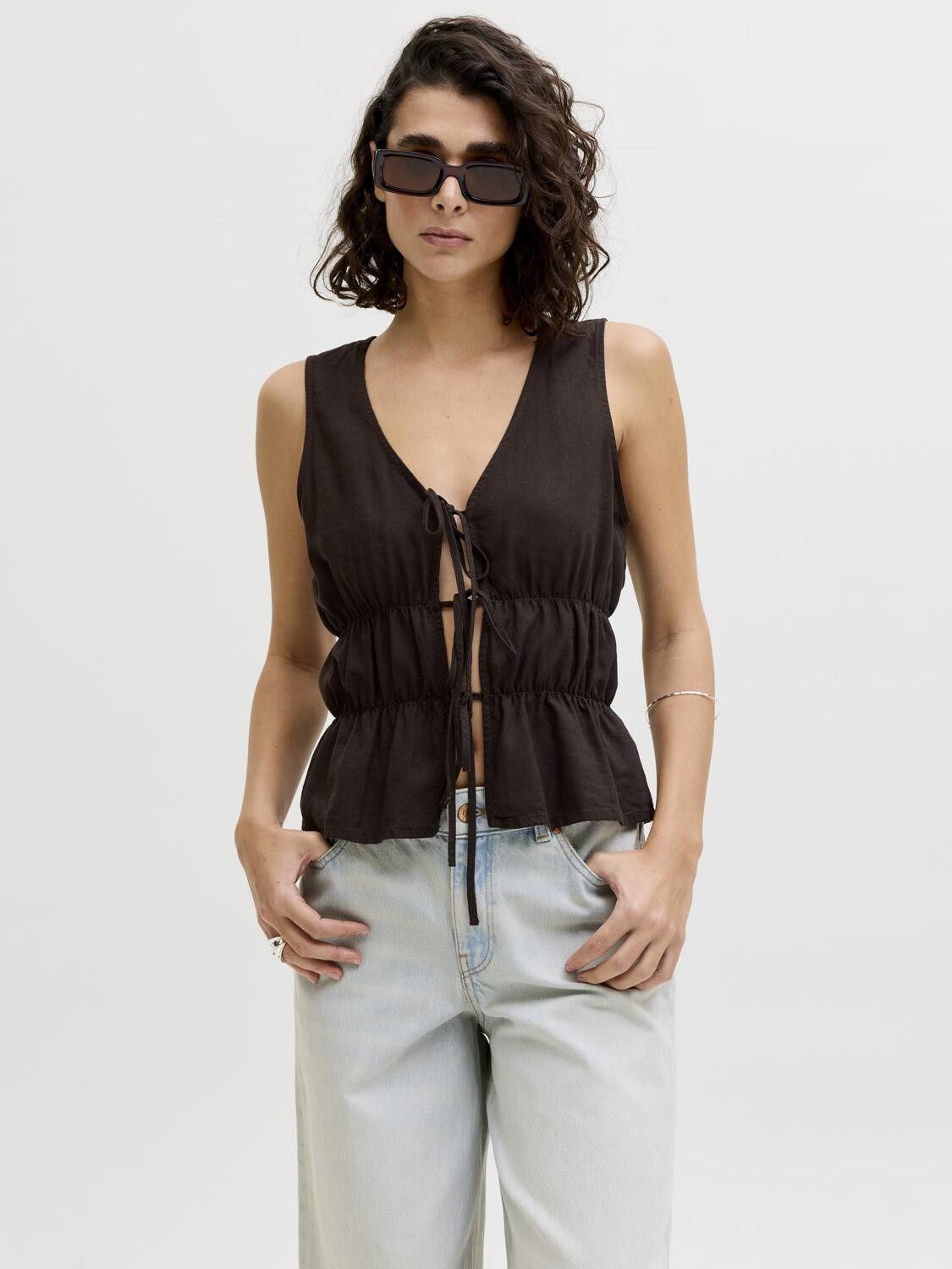 Jxalmira Linen Blend Tie Sl Top Wvn Ln