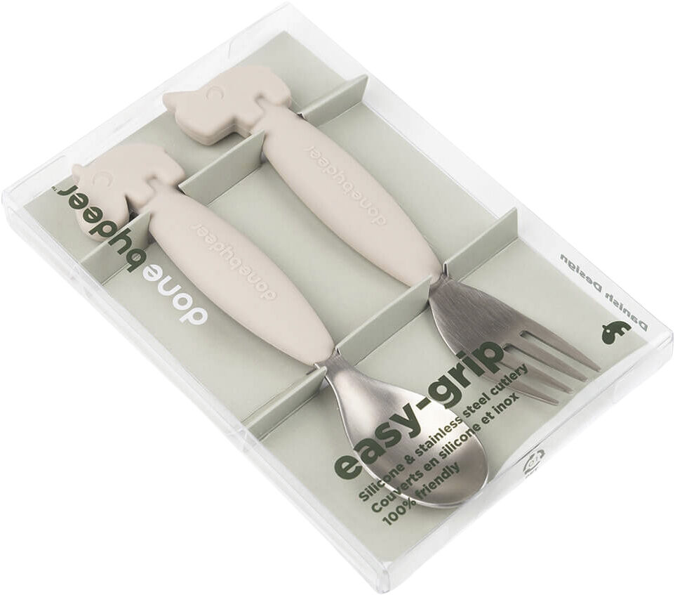 Easy-grip ske og gaffel s&aelig;t Deer friends Sand