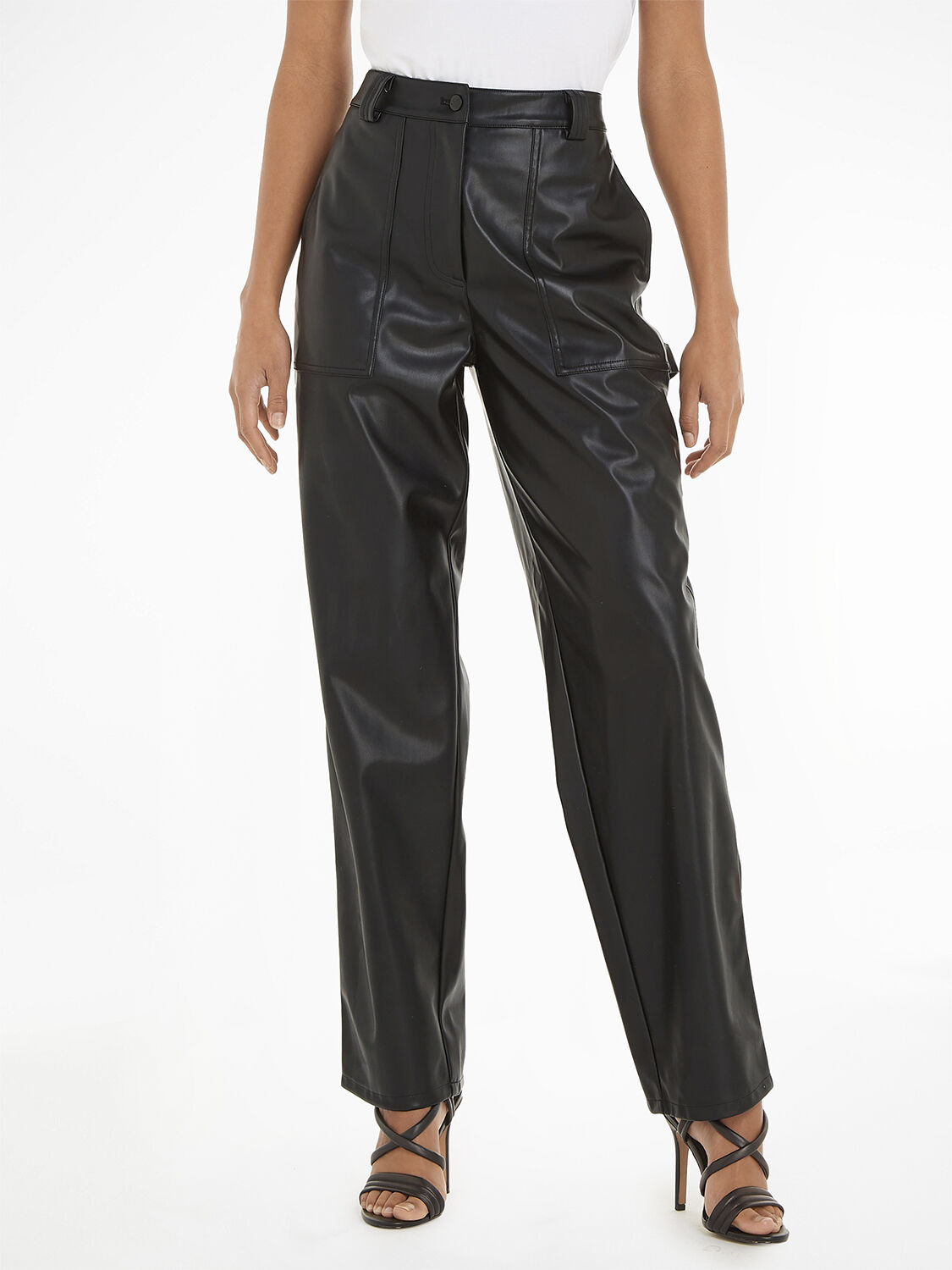 High rise straight fit leather pants