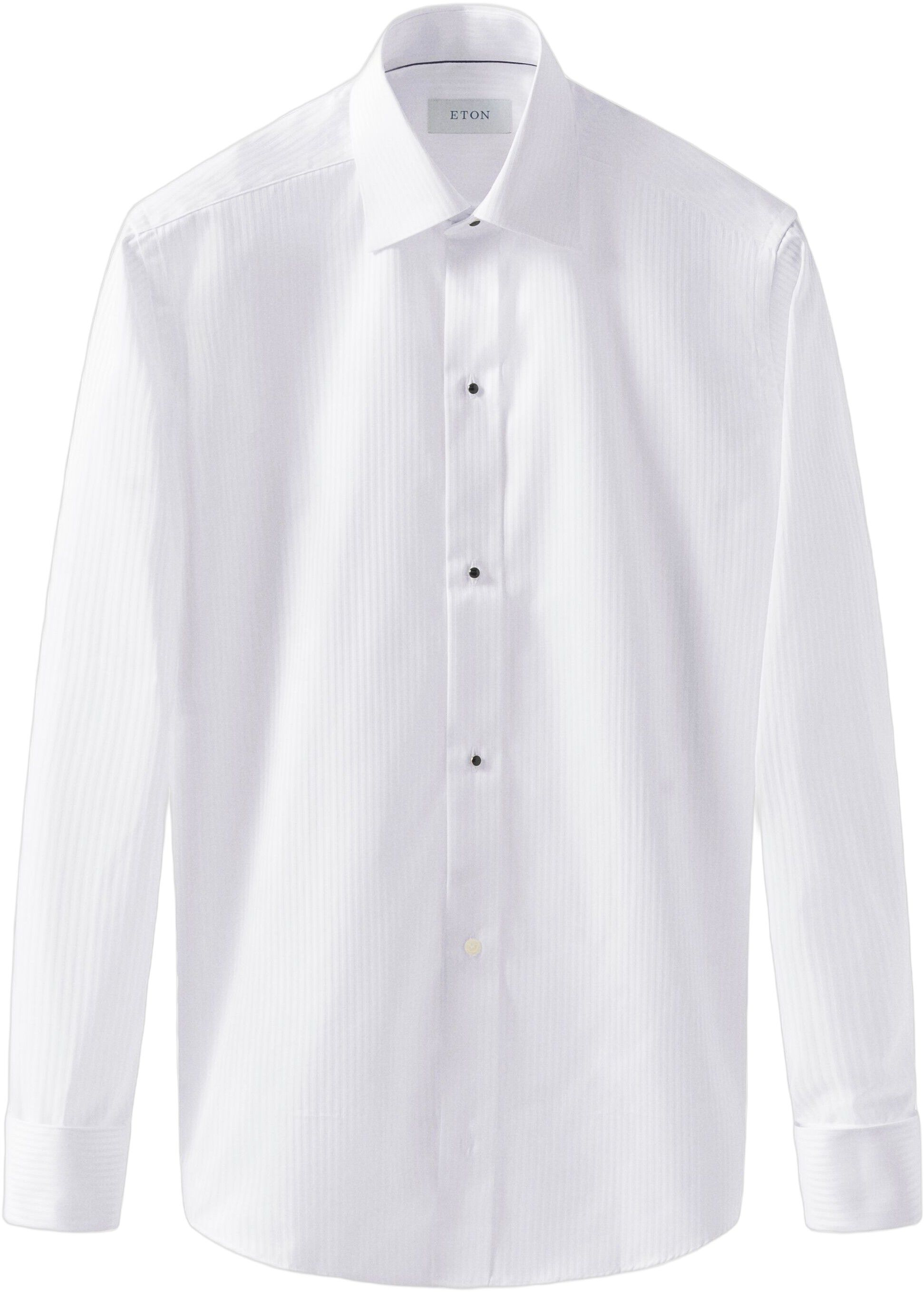 White Striped Satin Tuxedo Shirt - Contemporary Fit