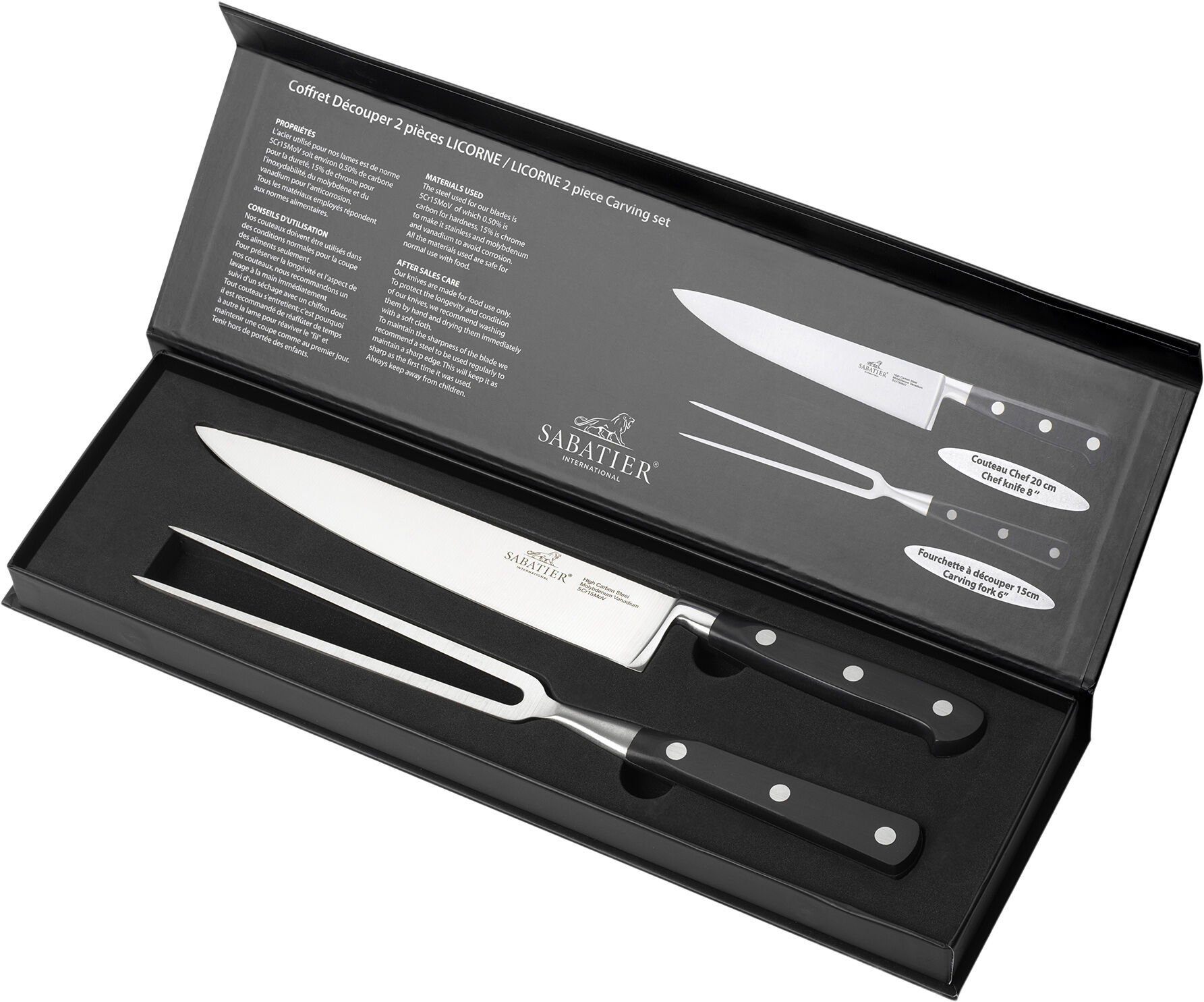 Trancherset Licorne 2 delar St&aring;l/Svart