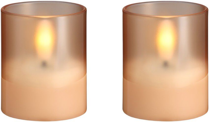 Moods & More - LED glass candle, Hurricane, Champagne, 2-pack, 47x57 m