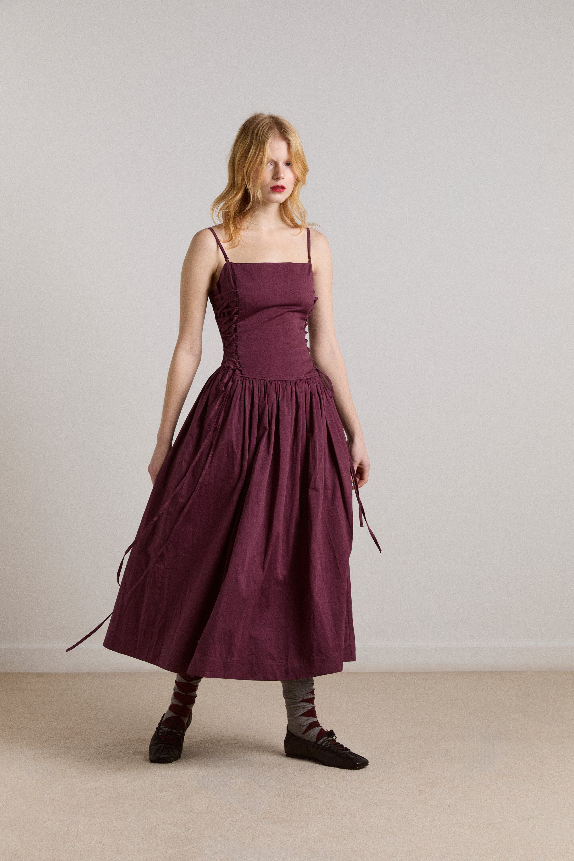ANGELINA COTTON SATIN DRESS - FIG