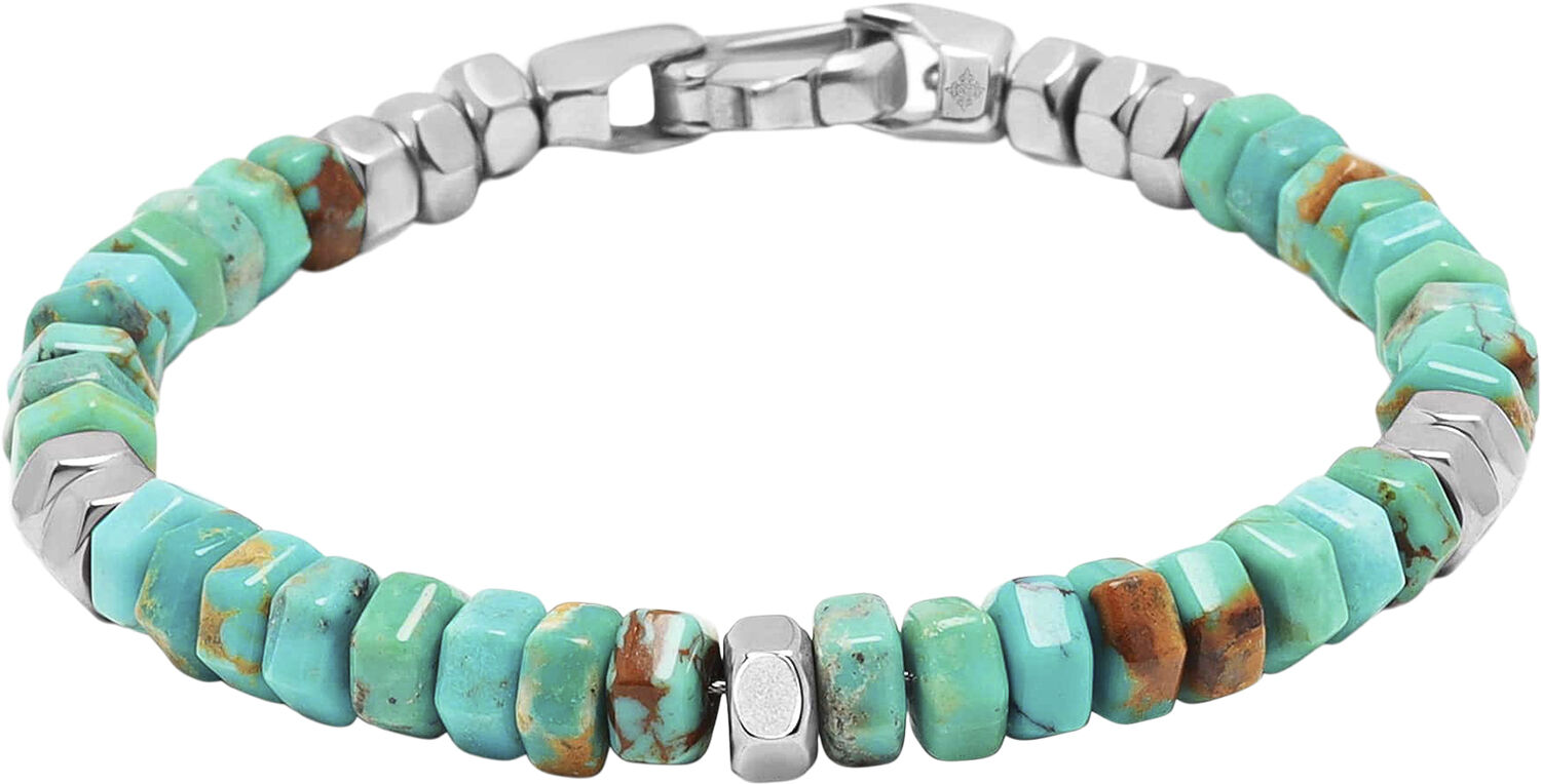 Men's Hexagon Beaded Bracelet with Turquoise and Silver