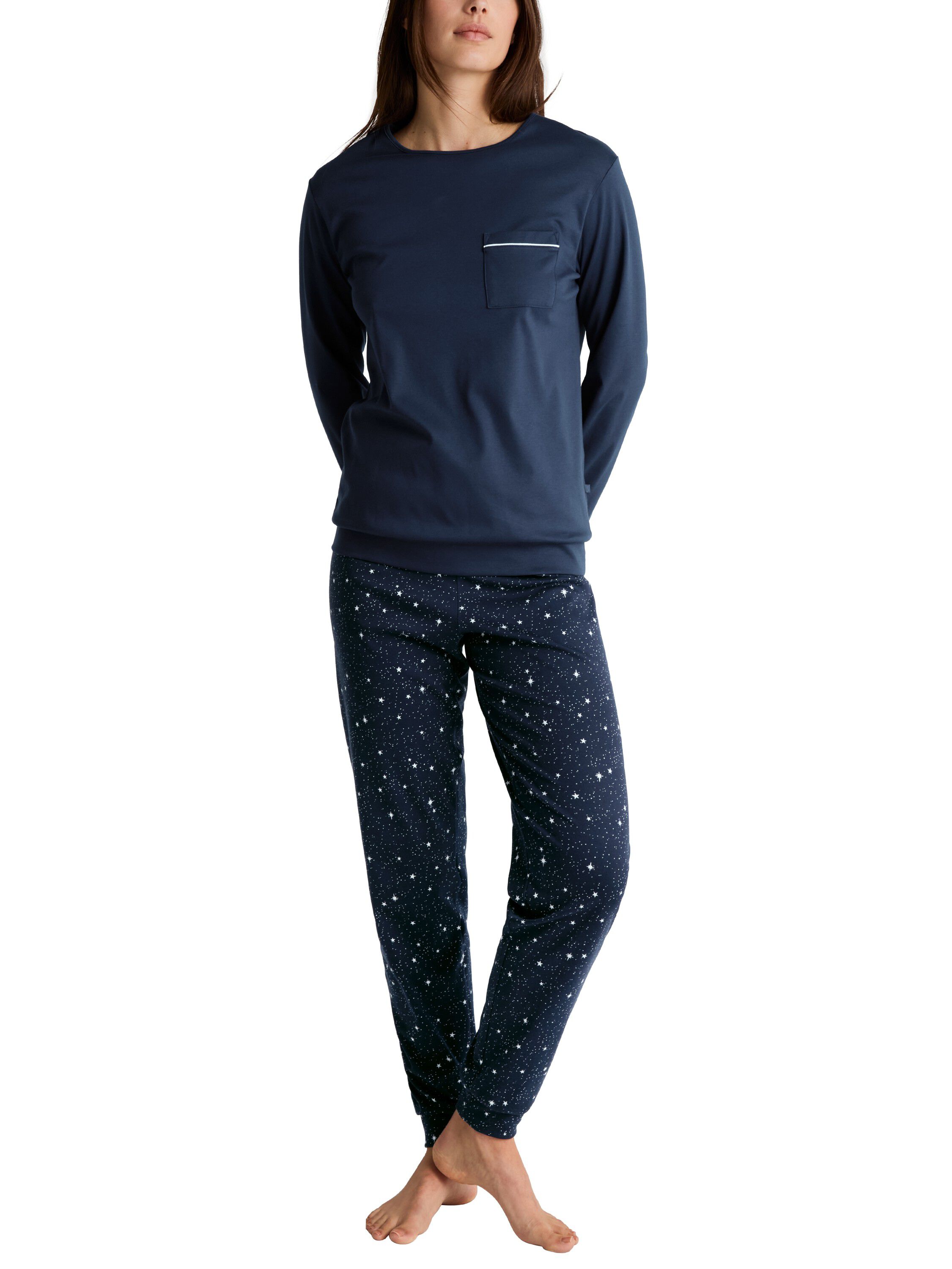 DAMEN Pyjama mit B&uuml;ndchen