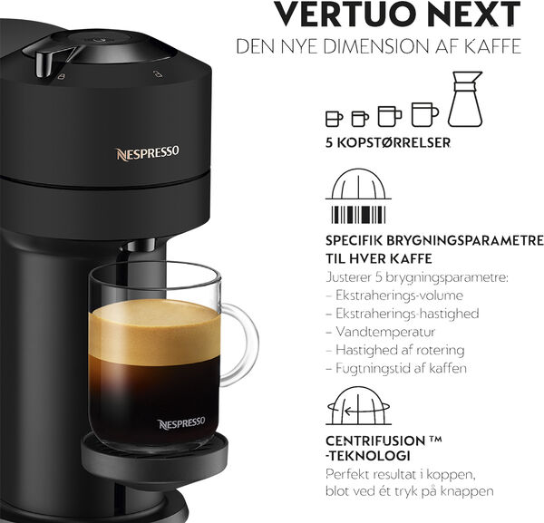 Nespresso Vertuo Next kaffemaskine fra De'Longhi®, Matt Blac