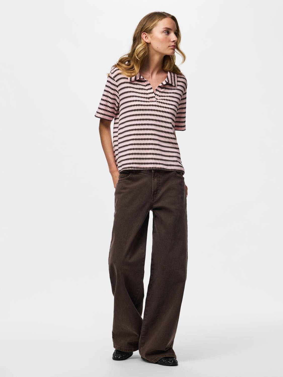 Pcjeya Ss V-Neck Loose Polo D2D Jrs