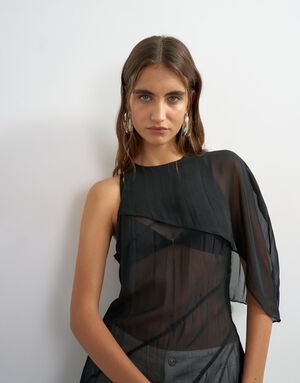 TSOLISA ONE SHOULDER CAPE TUNIC WVN
