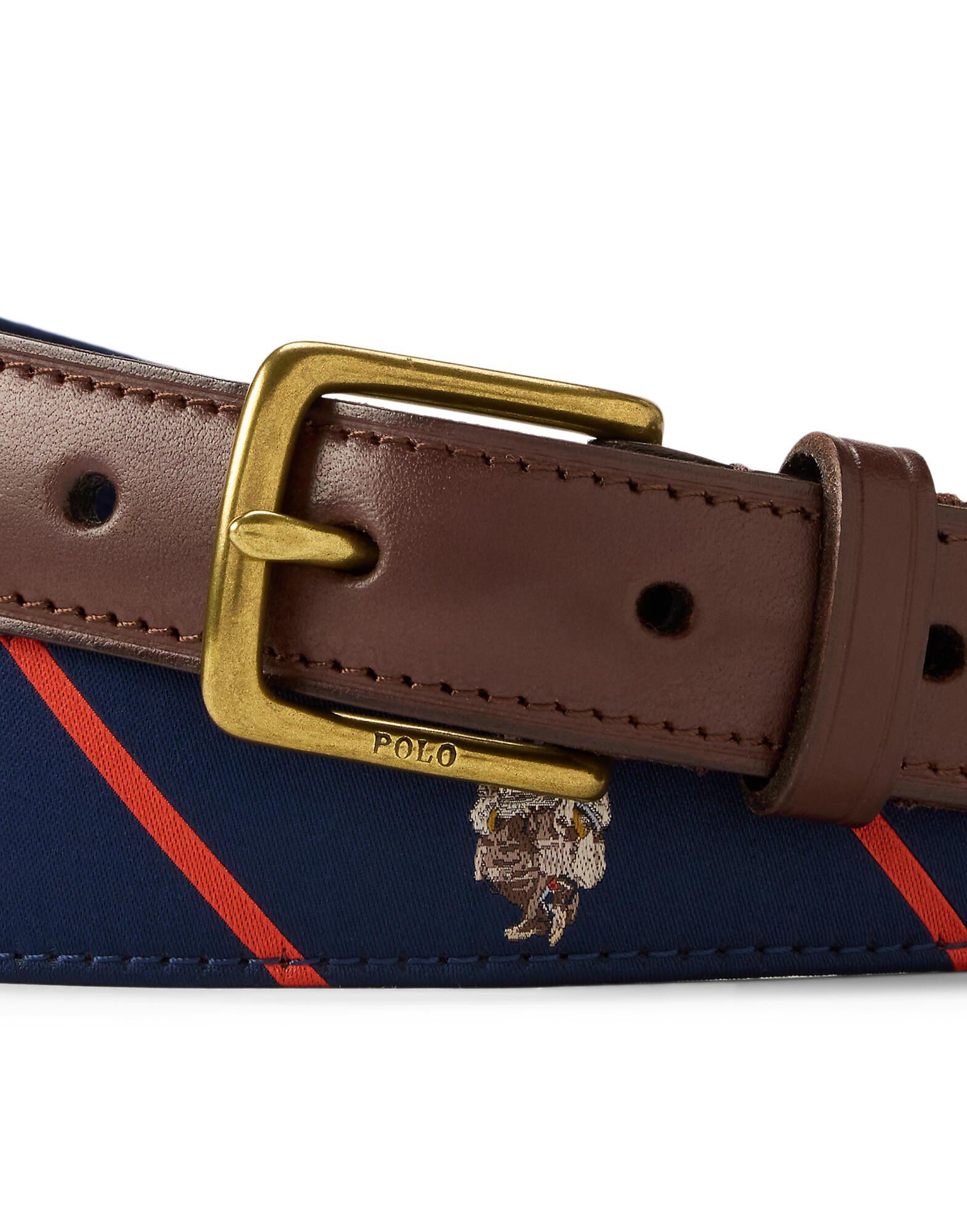 Polo Bear Leather-Trim Belt