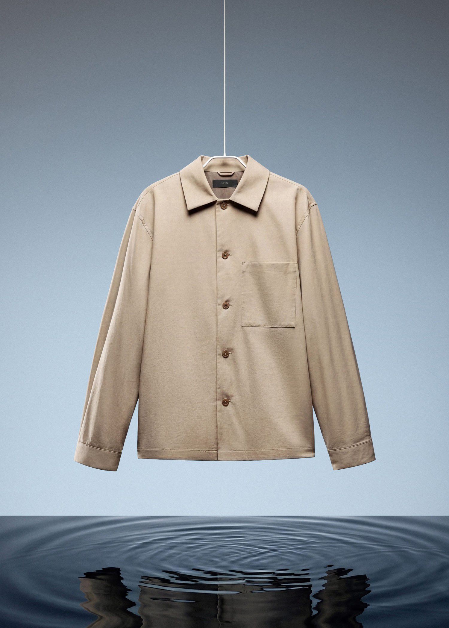 Non-iron overshirt pocket