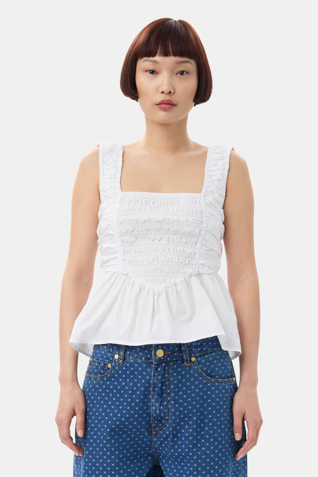 Cotton Poplin Smock Strap Blouse