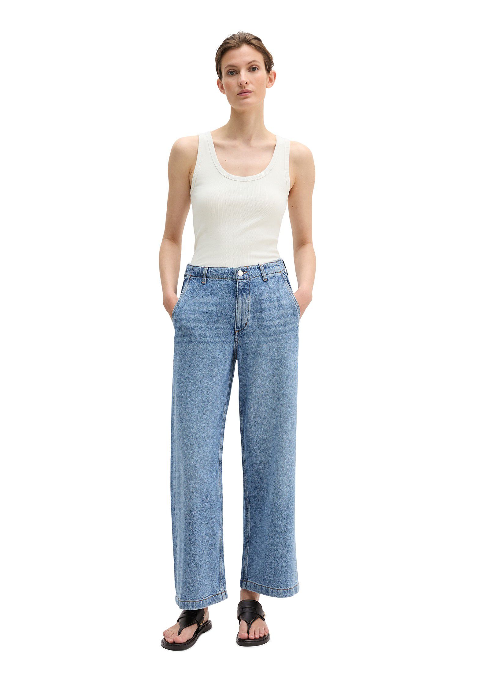 Denim trouser, wide fit, cropped le